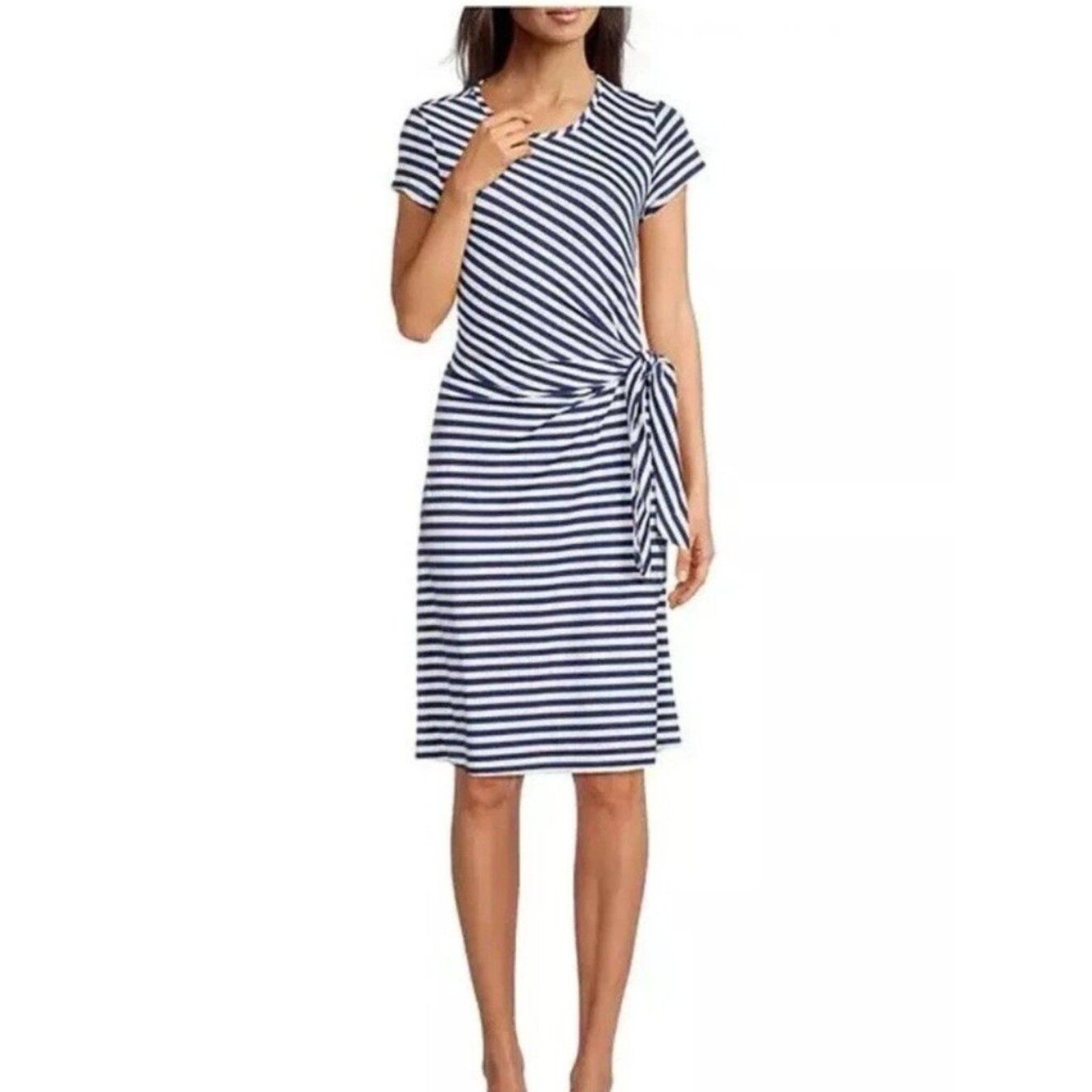 J Mclaughlin Cap Sleeve Elora Dress White/Light Navy Catalina Cloth Size Xs